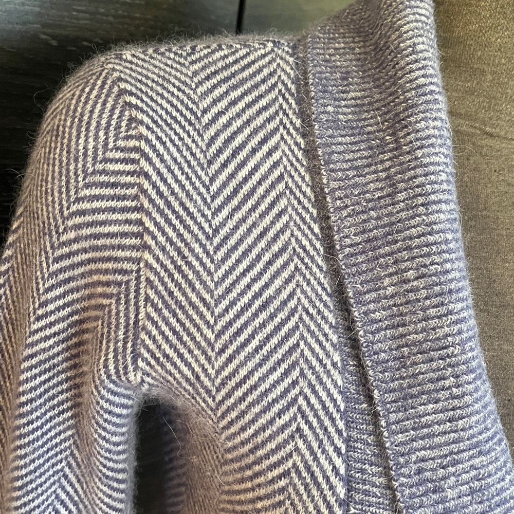 EUC Kenar Nylon & Angora Blend Blue & Grey Chevron Long Open Cardigan Small - Picture 2 of 6